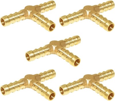 Hooshing 5Pcs 3/8'' Hose Barb Brass Tee Barb Fittings T Shaped 3 Way Barbed Hose