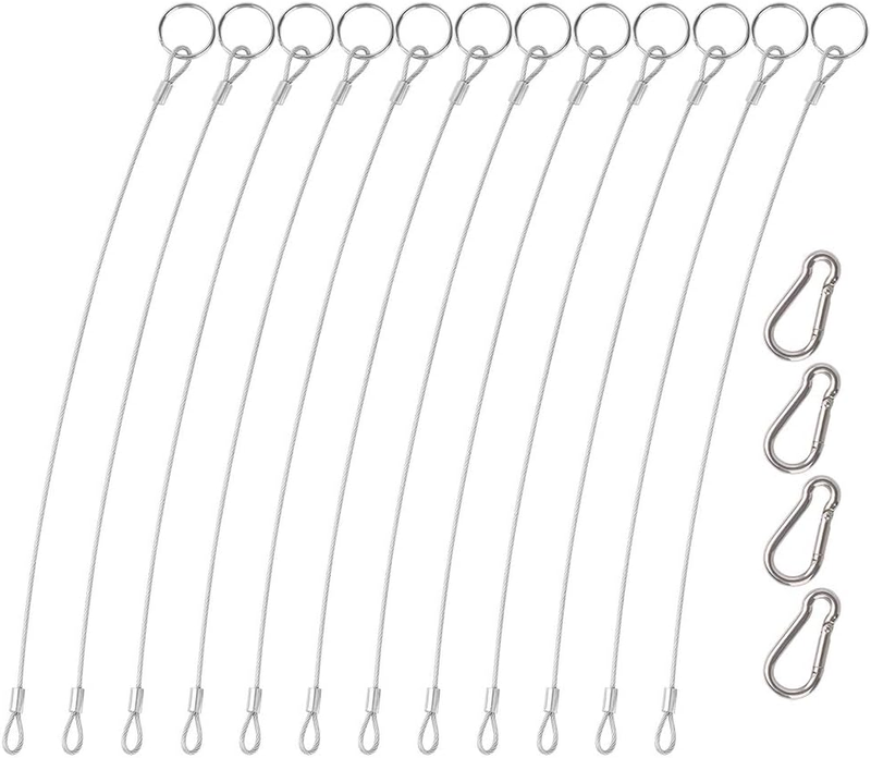 12 Pcs Lanyard Safety Rope, 2Mm 316 Stainless Steel Rope with 4 Pcs Hoist Buckle