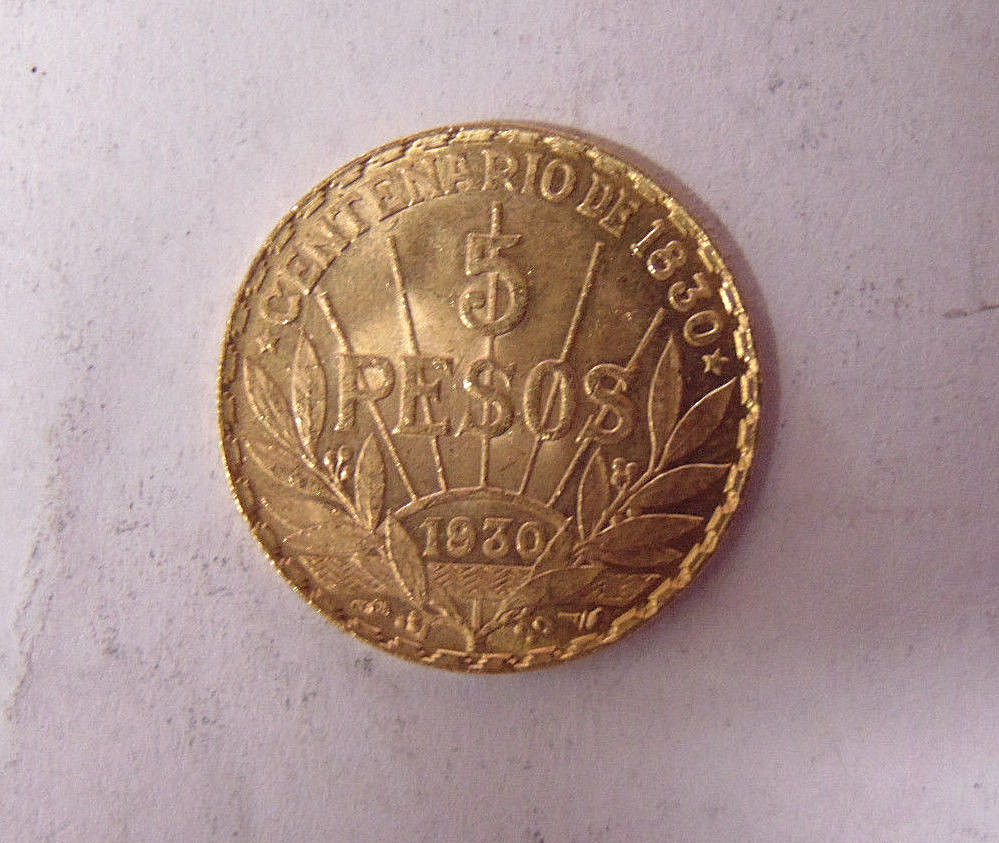 1930 Uruguay 1/4 oz Gold Cinco Pesos Uncirculated