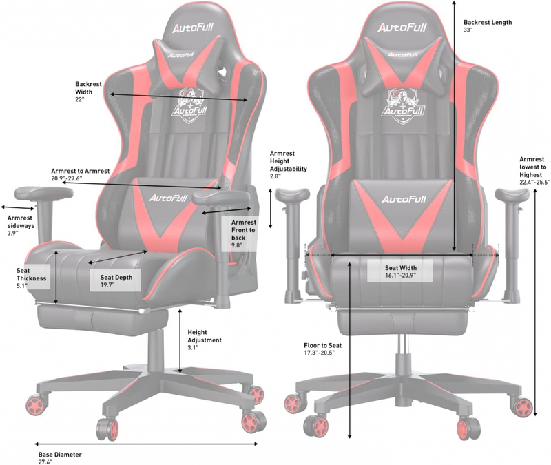 AutoFull Gaming Chair Racing Style Ergonomic High Back Computer Red&black