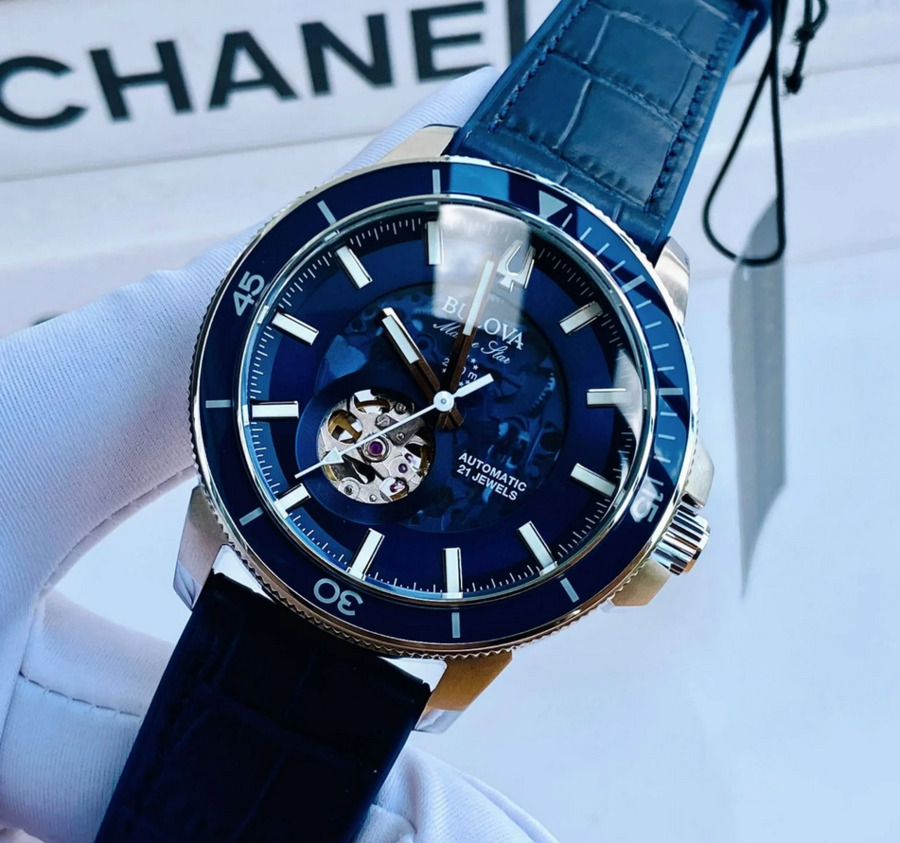 Pre-owned Bulova Men's Marine Star Automatic Blue Dial Watch 96a291