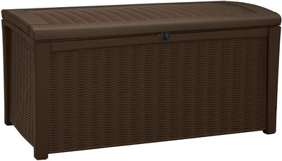 Keter Borneo 416L Storage Box,All-Weather Wicker Rattan-Style Resin Deck Box an