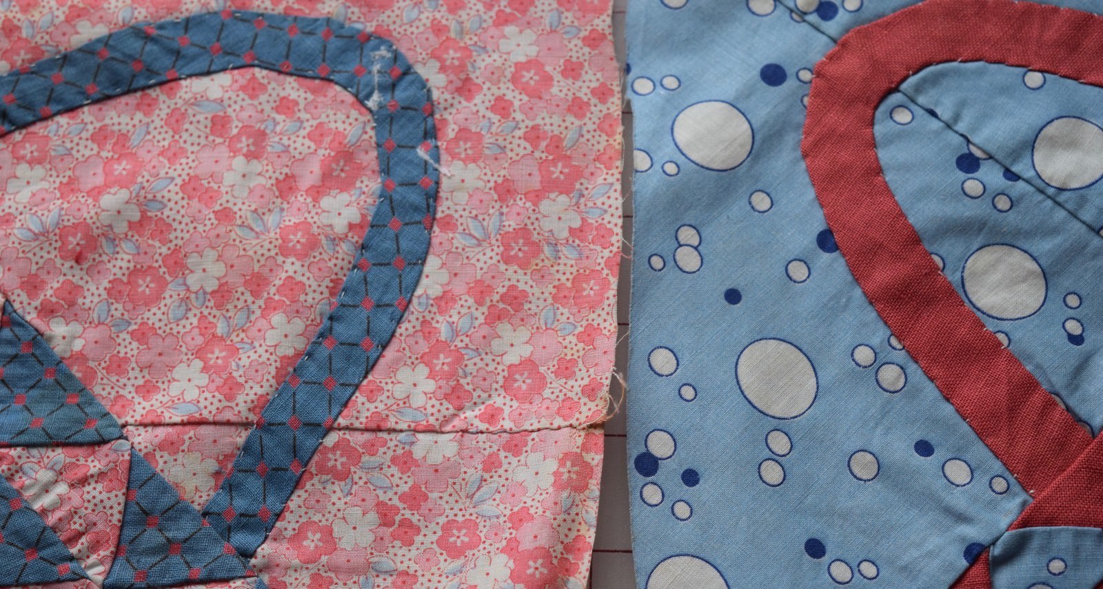 2 Vintage 1920's Basket quilt blocks, beautiful prints!