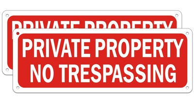2 Pack Private Property Metal No Trespassing Sign for Fence 10 x 3.5