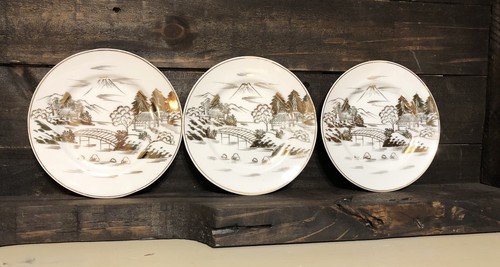 ?? LOT OF 3 Kutani Golden 6” Dessert HAND-PAINTED PLATE ??