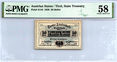 Austrian States/Tirol, State Treasury, 50 Heller 1920 Pick# S144, PMG 58