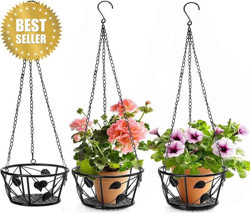 3 Pack Metal Plant Hanger, Rustproof Hanging Plant Stand with Ceiling Hooks, Ind