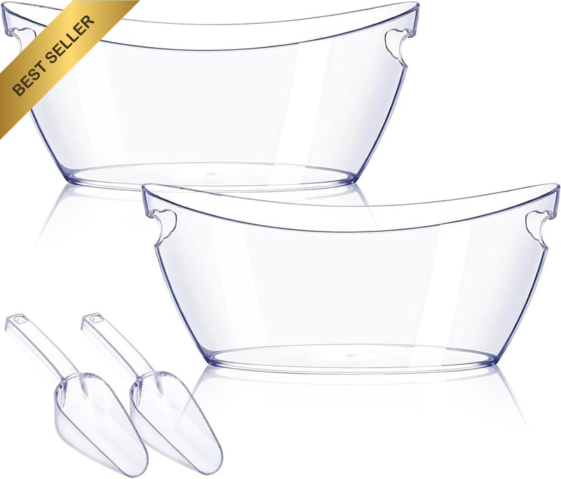 2 Pack Large Party Ice Buckets, White Acrylic Beverage Buckets | Hollow Handles,