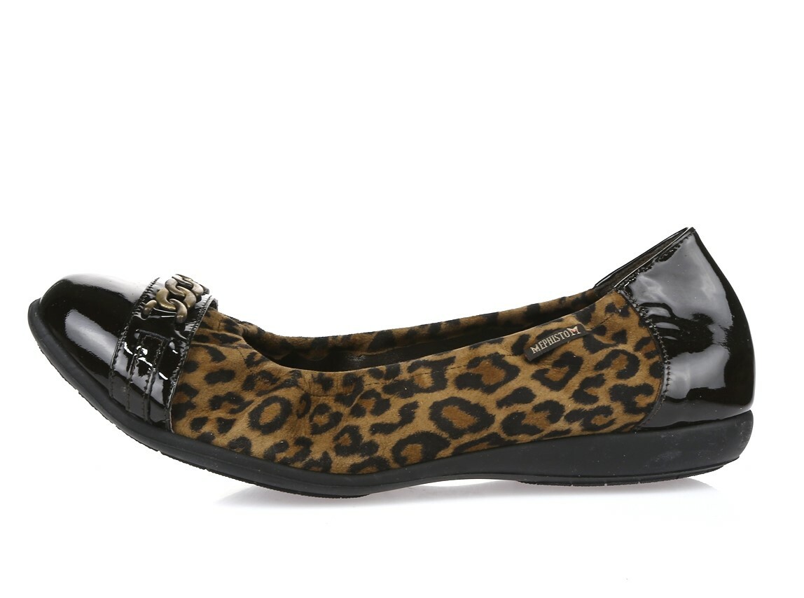 Mephisto Womens Brown Leather Leopard Print Slip On Cap Toe Ballet Flats Size 11