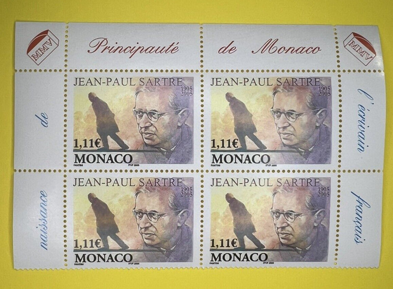 #99s Bloc Timbre Monaco ** Mnh NÂ° 2473 Cent.  Nais. De Jean-Paul Sartre 2004