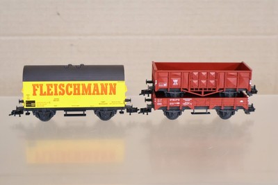 FLEISCHMANN RAKE of 3 DB OPEN MINERAL & GOODS VAN WAGON oj