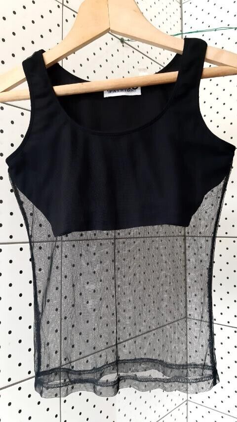 Vintage YOUNG Fashion Womens Black Knitted Top Tee Mesh Vintage YOUNG Fashion Womens Black Knitted Top Tee Mesh