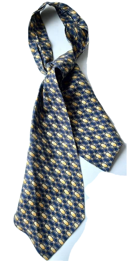 ◇DAKS◇ [DAKS GIFT][Ring Set][SILK100%]Blue DD Chain Scarf DAKS Men's Silk Ascot Tie, Chain Pattern Silk Scarf, Blue