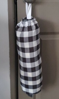 18'' L Black & White Checkered Gingham Plaid Fabric Plastic Bag Holder Homemade