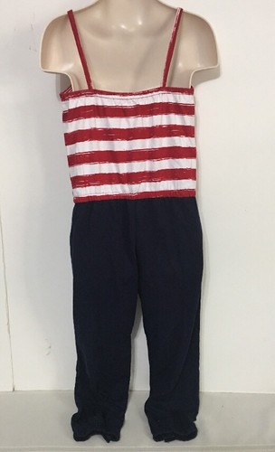 Girls CHILDREN'S PLACE Sleeveless Jumpsuit Striped Print Red/White/Blue NWT SZ4T