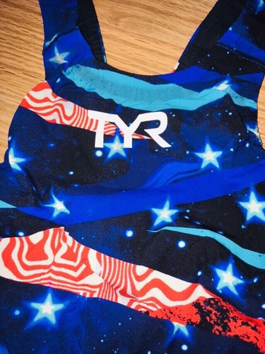 TYR Avictor Omaha Nights (25) Red/White/Blue Closed Back Kneeskin Tech Swimsuit