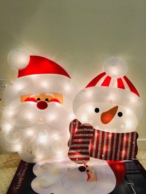 Lot 6 Santa Snowman pre lit Lighted Snowflake Window suction cups hooks decor