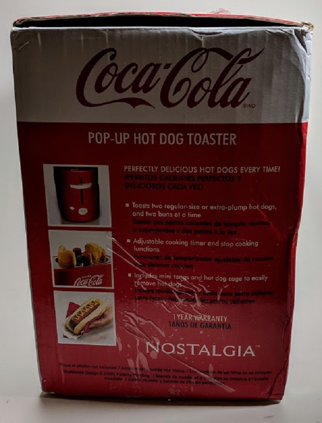 Coca-Cola Pop-Up Hot Dog Toaster Nostalgia Removable Hot Dog Cage Cooks Two Buns