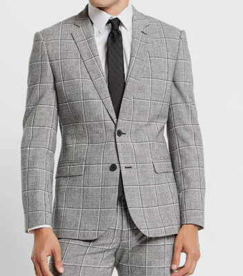 NEW EXPRESS EXTRA SLIM BLACK WHITE PLAID WOOL BLEND SUIT JACKET SIZE 36R