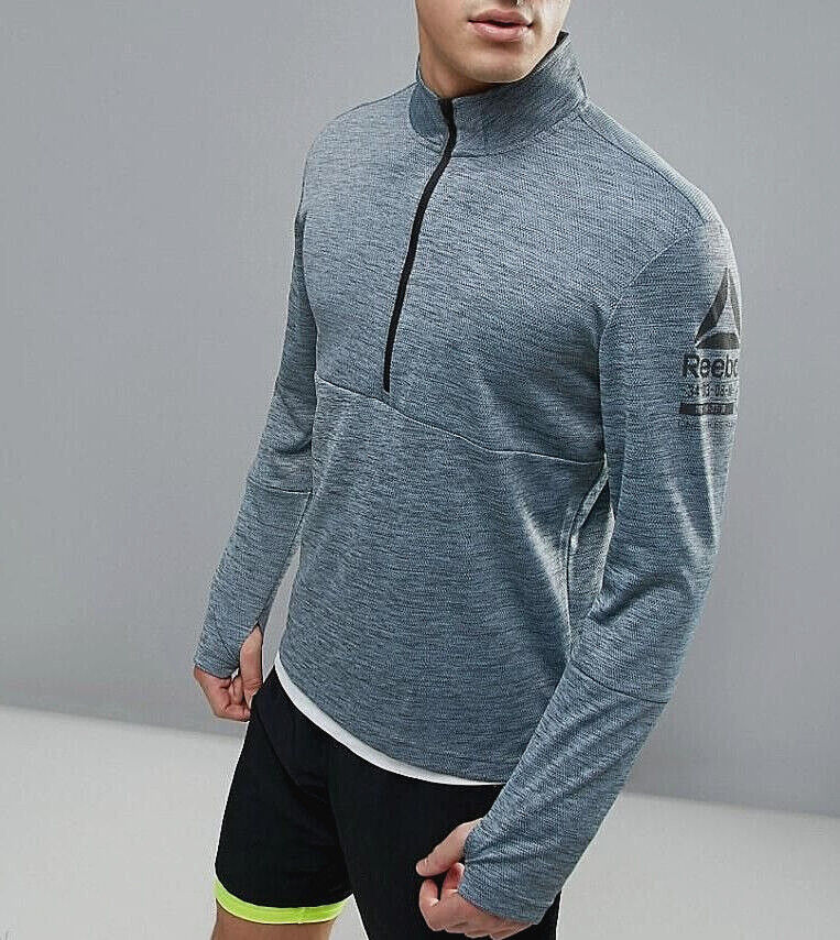 

Мужская спортивная одежда для бега Reebok One Series, серый топ с длинными рукавами и молнией до половины, НОВИНКА