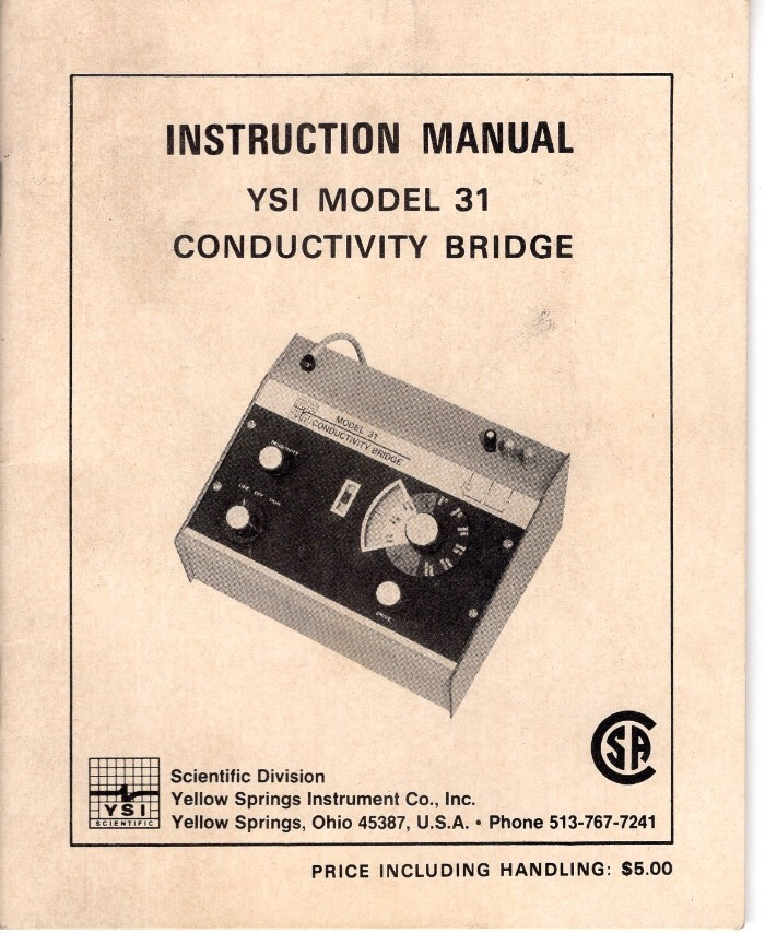YSI Model 31 Conductivity Bridge Instruction Manual P/N A-03134-L MN1352