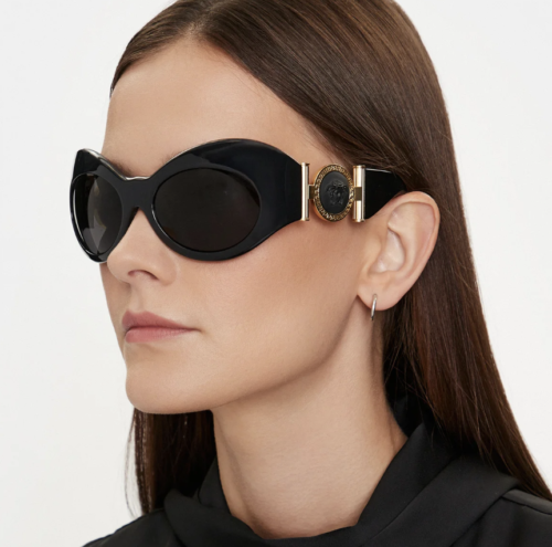Pre-owned Versace 0ve4462-gb1/87 Black Sunglasses In Gray