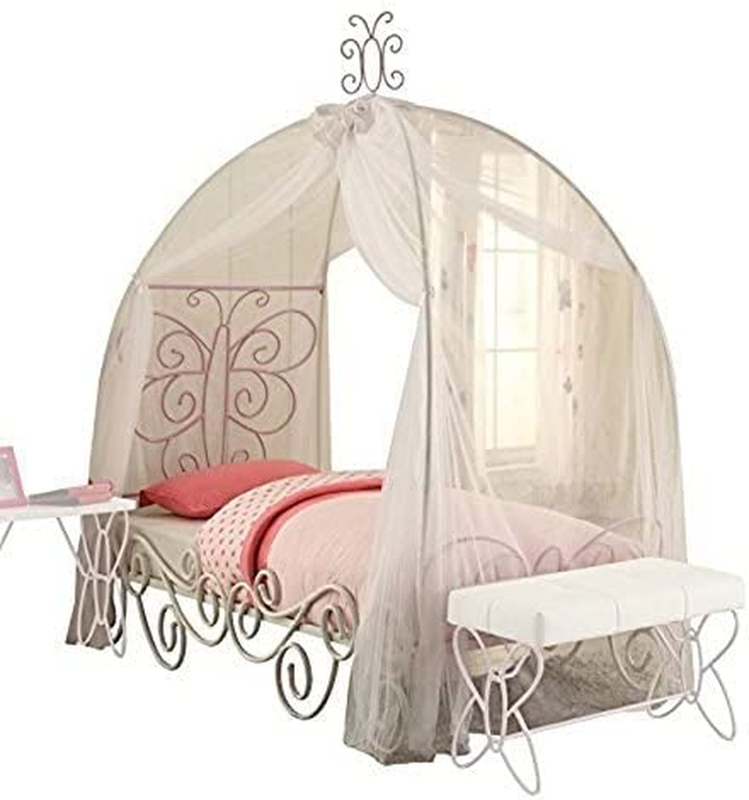 Priya II Canopy Twin Bed, White & Light Purple