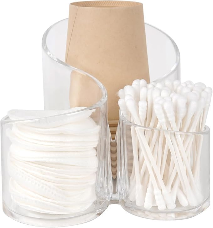 Swab Holder Dispenser for Cotton Ball Pads, Floss, Clear Plastic Jar with 3 Comp