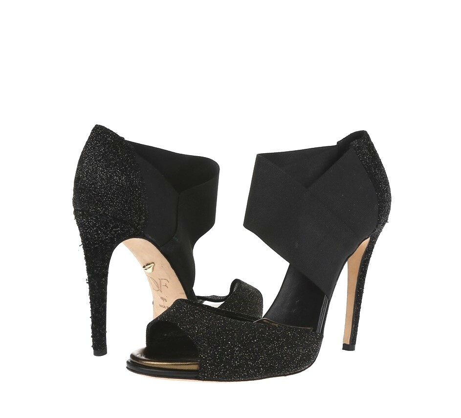 Womens Diane Von Furstenberg Black Gold Sparkley Fabric Sandals Shoes Size 9 B