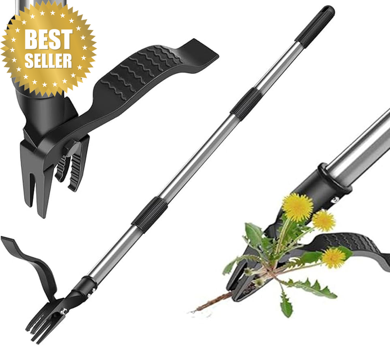 Stand-Up Weed Puller Tool, 4-Claw Design, Adjustable with Foot Pedal, No-Bend We