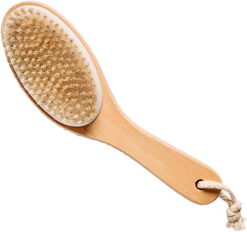 Natural Bristle Body Brush with Contoured Wooden Handle