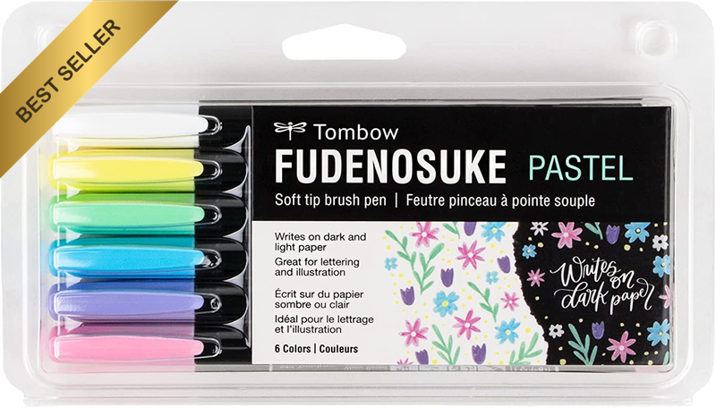 56448 Fudenosuke Brush Pens, Pastel, 6-Pack