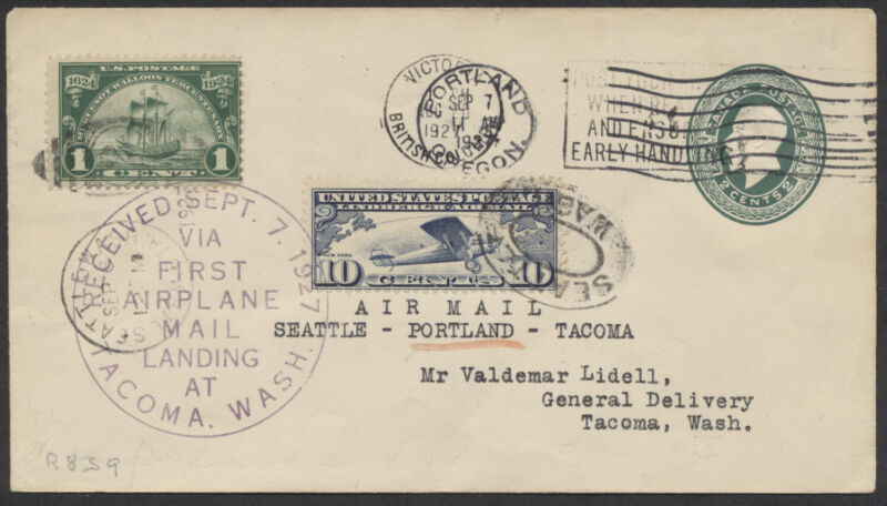 1927 Sept 7 1st Airplane Mail at Tacoma WASH From Victoria BC, Dual Franked, C10