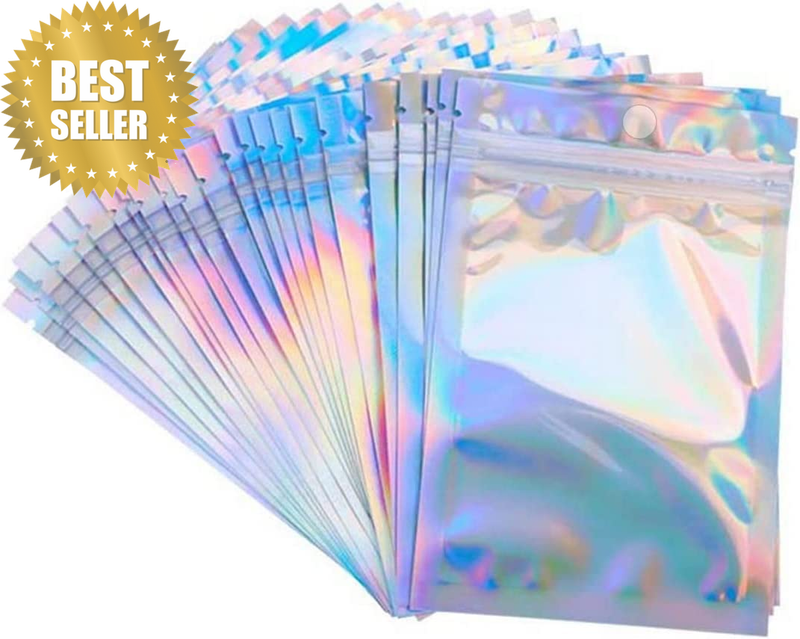 50 Pcs Clear Golden Resealable Mylar Bags Aluminum Foil Bags Double-Sided Metall