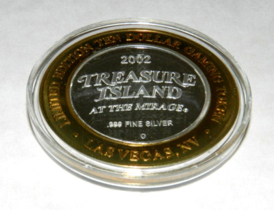 LAS VEGAS .999 SILVER COIN TREASURE ISLAND LIMITED EDITION $10 COIN w/HOLDER