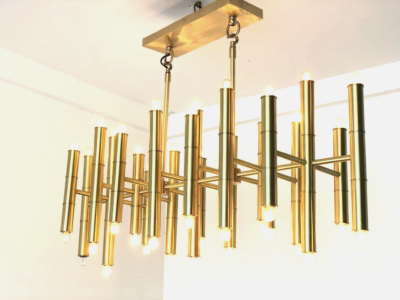 Radiant Elegance A Grand Rectangular Brass Chandelier 42 bulbs