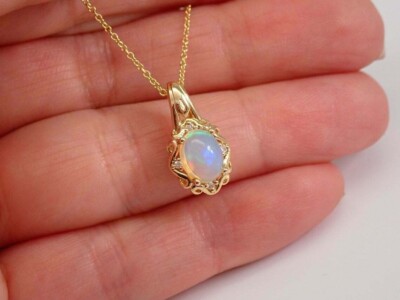 2Ct Oval Cut Fire Opal Diamond Solitaire Pendant 14K Yellow Gold Over Free Chain