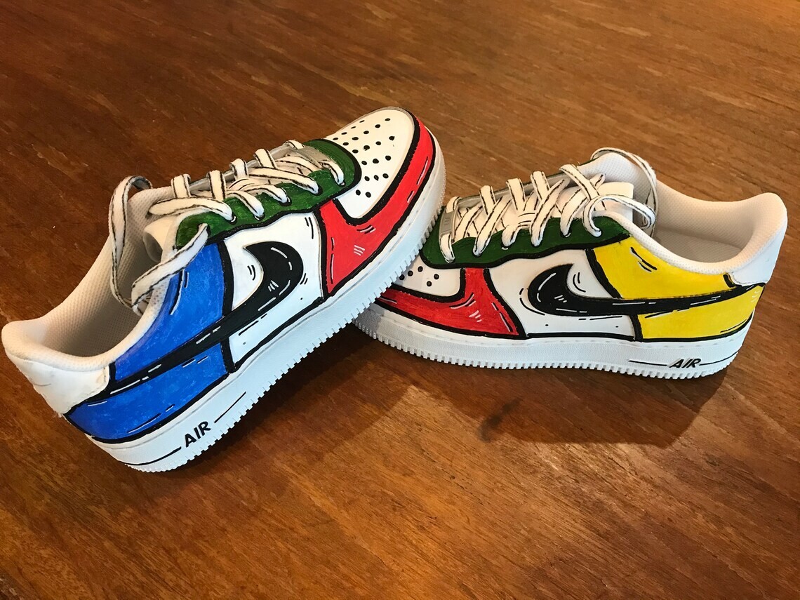 Nike Air Force 1 ペイントアート Air Force 1 Custom White Shoes Red Green Blue Yellow Cartoon