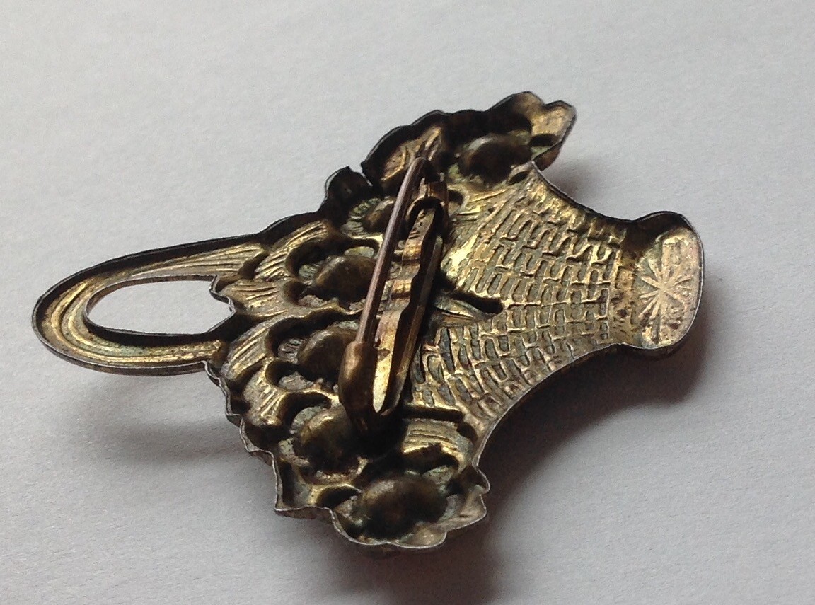 VICTORIAN Antique  FLOWER BASKET Paste  PIN BROOCH Orange Rhinestone JEWELRY