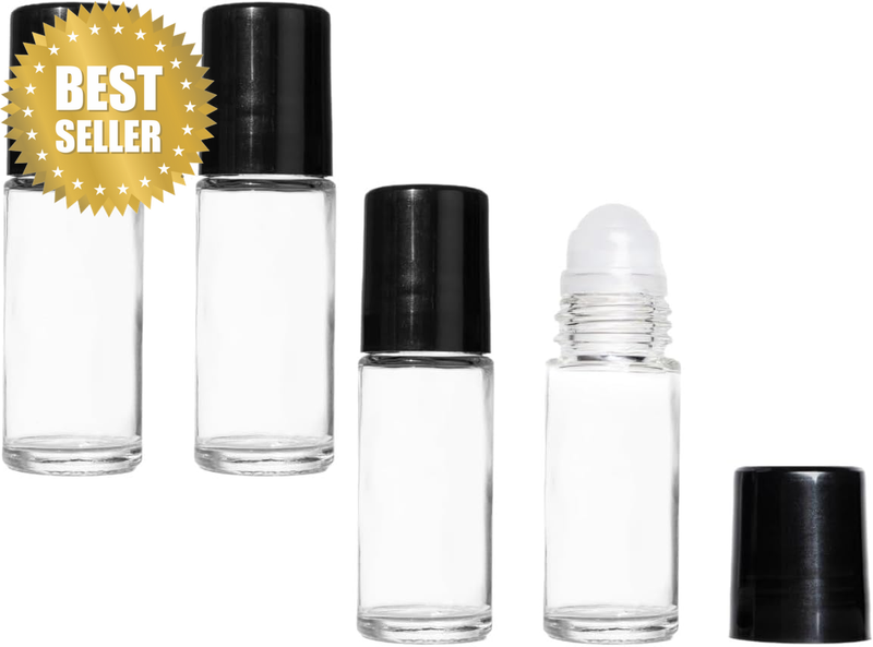 4 PCS Empty Glass Roller Bottles Plastic Roller Ball ，Deodorant Roll on Bottles