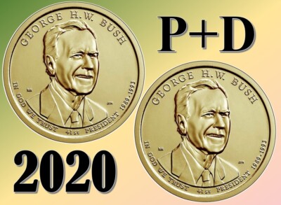   2020 P & D Presidential George HW Bush  $1 - UNC coin US mint Set of 2 coins