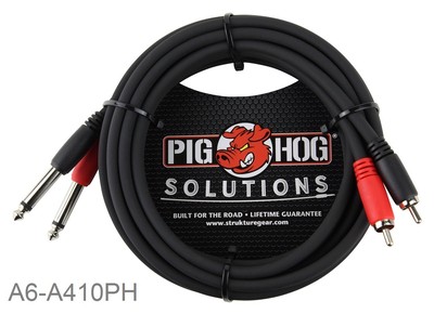 10ft Pig-Hog Dual 1/4'' TS Mono Male Plug to 2-RCA Male Plug  Audio Cable