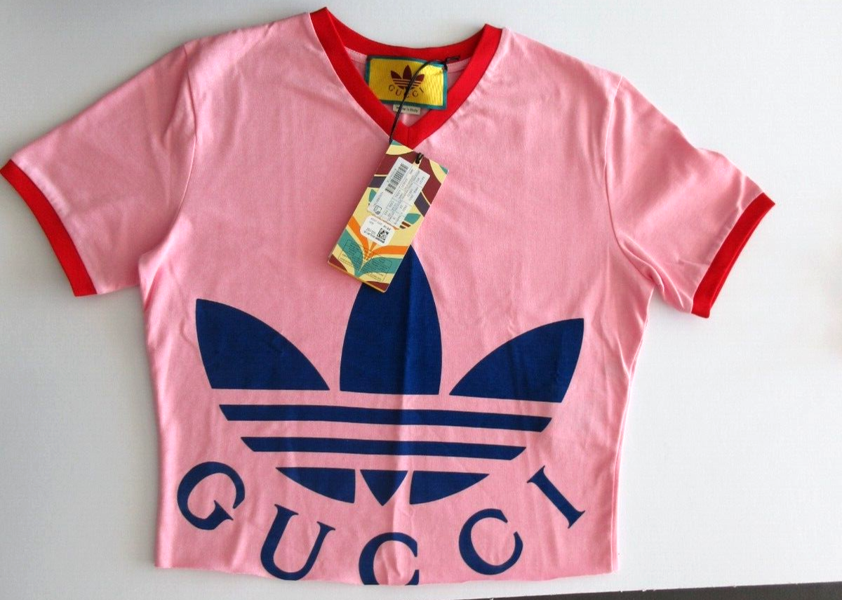 Pre-owned Gucci X Adidas Cropped Pink T-shirt Women's Size Xxs Authentic 693637