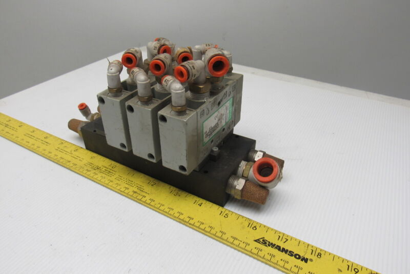 Numatics L23PP452O000000 4 Way 2 Position Air Piloted Valve Manifold Bank 3/8"