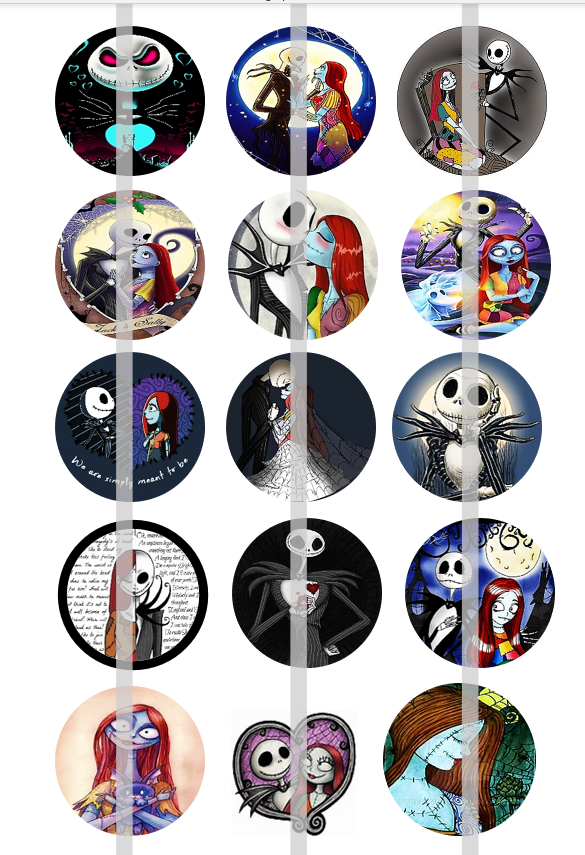 Jack & Sally Nightmare before Christmas 1-inch PreCut Bottle Cap Image Set of 15