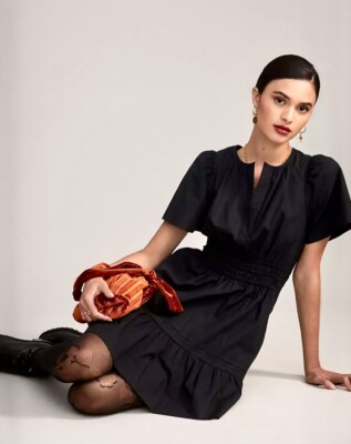 

Хлопковое мини-платье Anthropologie The Somerset с оборками и присборенной талией, черное,  NWT, Черный