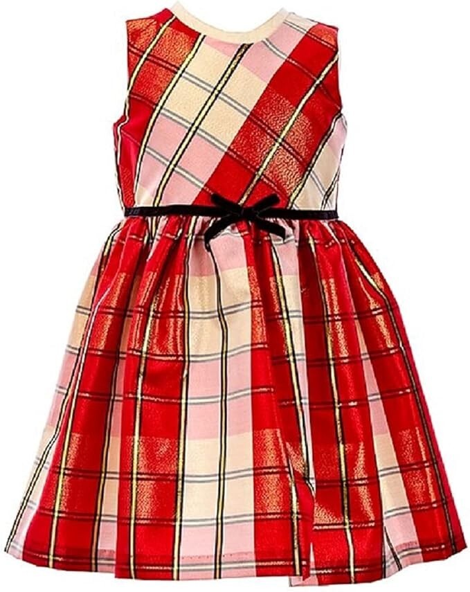 Bonnie Jean Baby Girl's Christmas Holiday Santa Red Gold Plaid Dress Coat Set