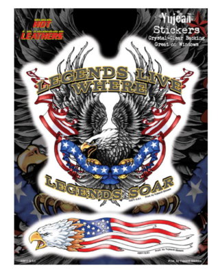 HOT LEATHERS HARLEY STYLE USA EAGLE WITH FLAGS DECAL SHEET OF 2 BIKER MOTORCYCLE