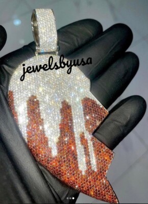 Pre-owned Nsg Men's 4.1ct Color Cubic Zirconia Studded Big Broken Heart Pendant Silver In White