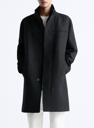 ZARA MEN DOUBLE COLLAR COAT 5940/407-Anthracite Grey Sz XL